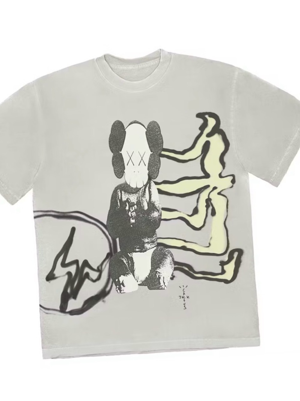 Graphic Short Sleeve Tee - White with Gray & Yellow Print - Picture 2 of 2